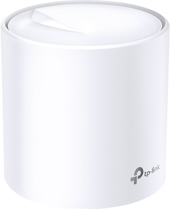 Routeur tp-link blanc de forme arrondie, montrant le logo de la marque sur le côté.