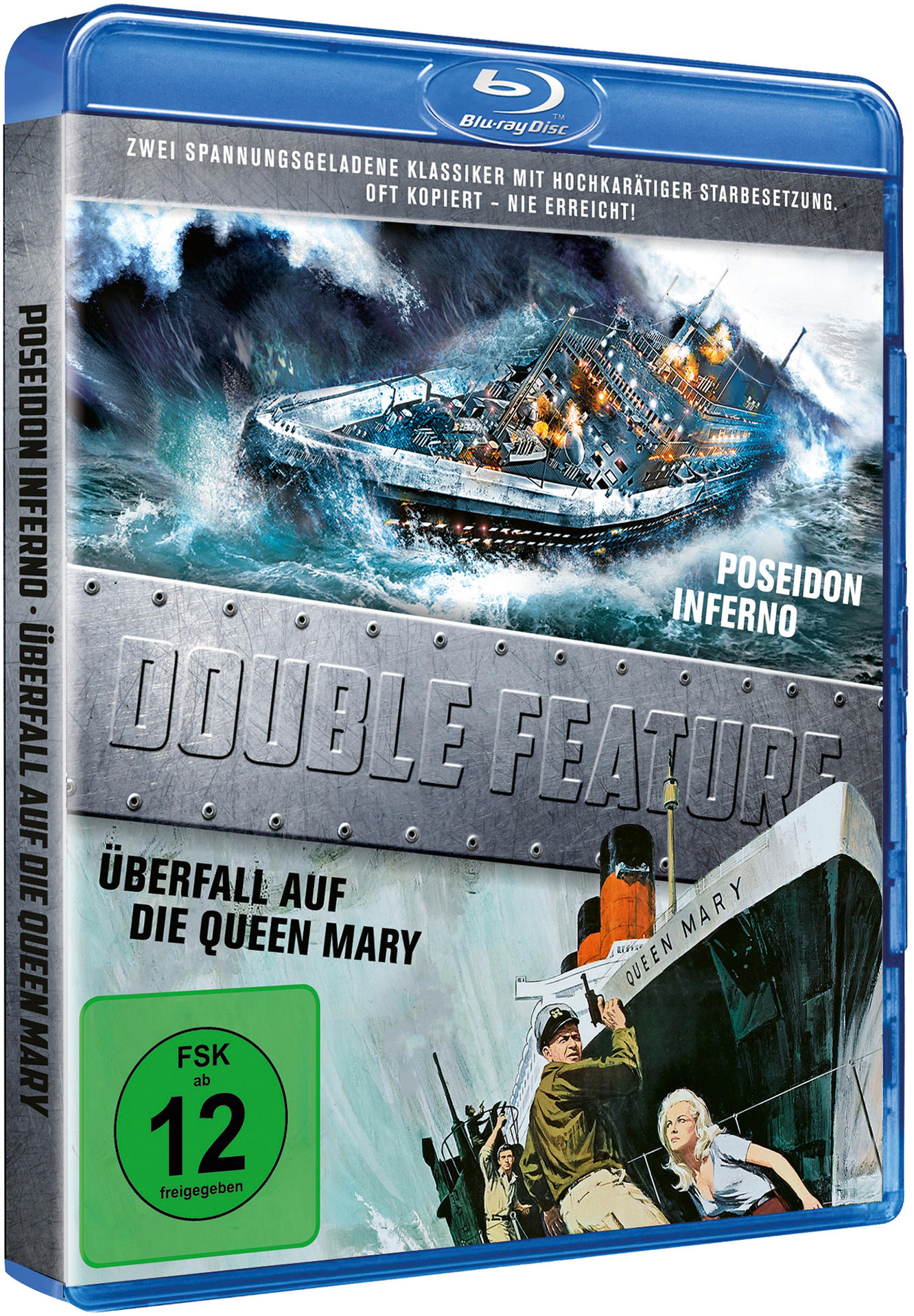 Blu-ray-Filmcover mit Schiff in stürmischer See und Double-Feature-Banner.