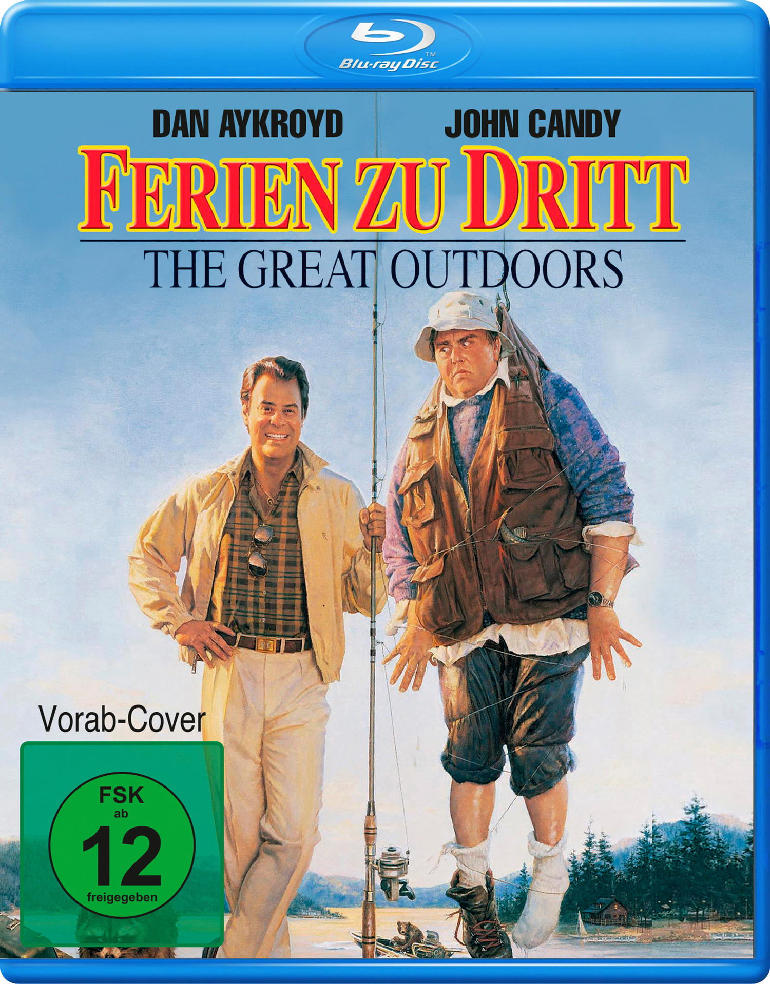 DVD-Cover mit Dan Aykroyd und John Candy beim Angeln. Blauer Hintergrund. Deutscher Text.