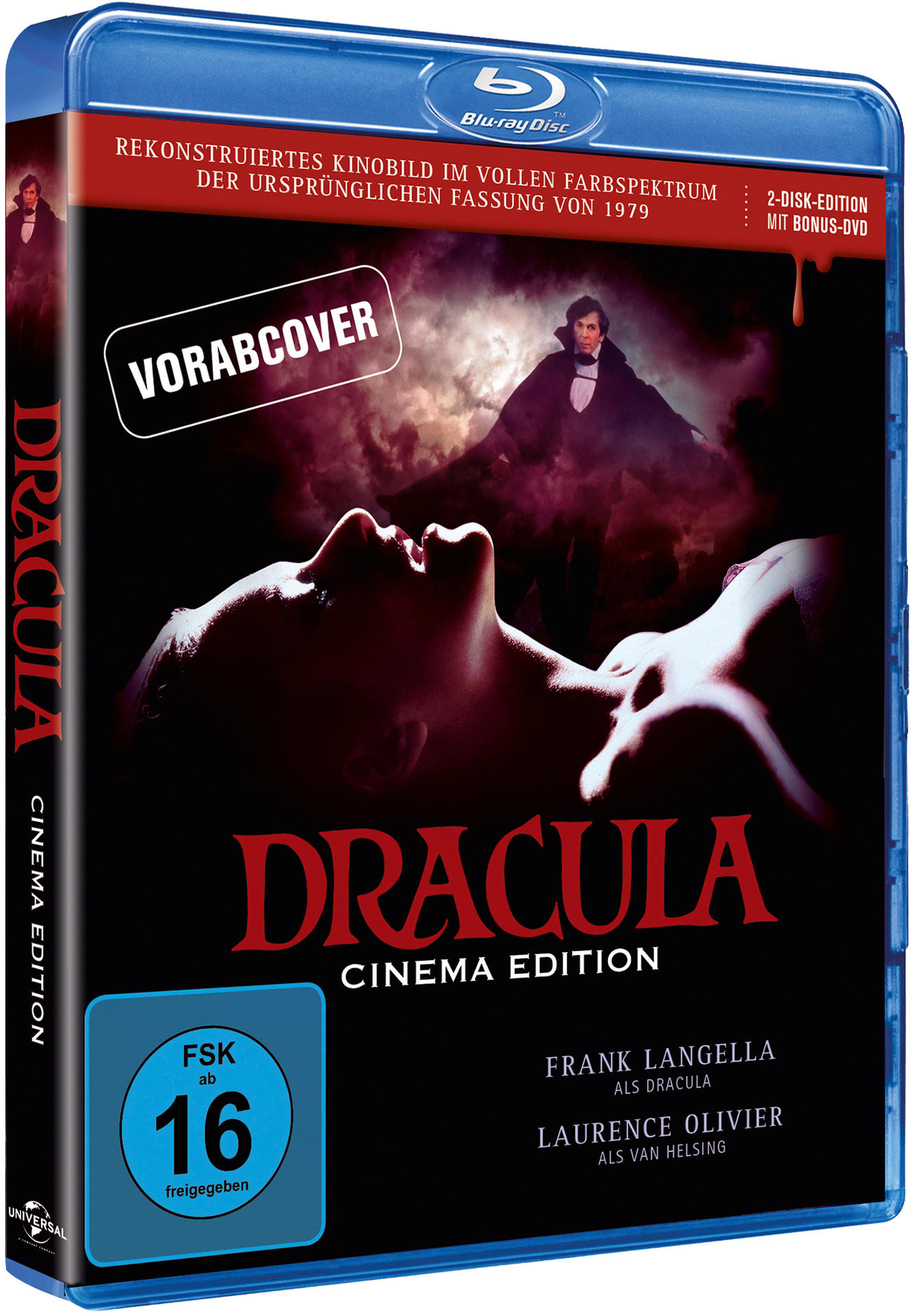 Filmcover für Dracula, mit dem Titel in großen Buchstaben und den Namen der Schauspieler.