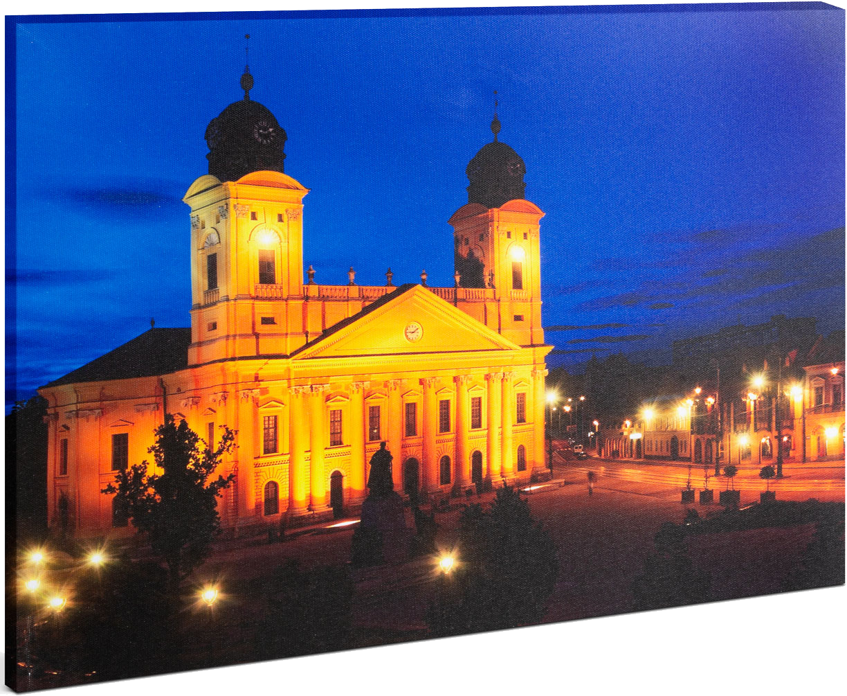 FAMILY POUND 58018K LED-es fali hangulatkép, "Nagytemplom Debrecen", 38x48 cm