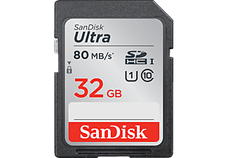 SANDISK SDHC Ultra - SDXC-Speicherkarte  (32 GB, 80 MB/s, Schwarz/Grau)