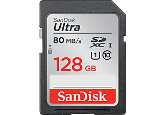 SANDISK SDXC Ultra - SDXC-Carte mémoire  (128 GB, 80 MB/s, Noir/Gris)