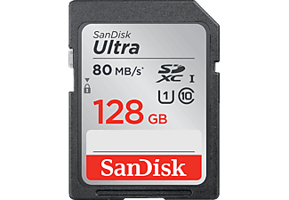 SANDISK SDXC Ultra - SDXC-Speicherkarte  (128 GB, 80 MB/s, Schwarz/Grau)