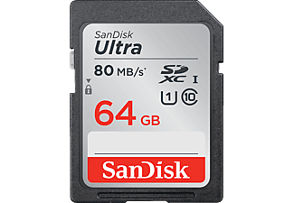 SANDISK SDXC Ultra - SDXC-Speicherkarte  (64 GB, 80 MB/s, Schwarz/Grau)