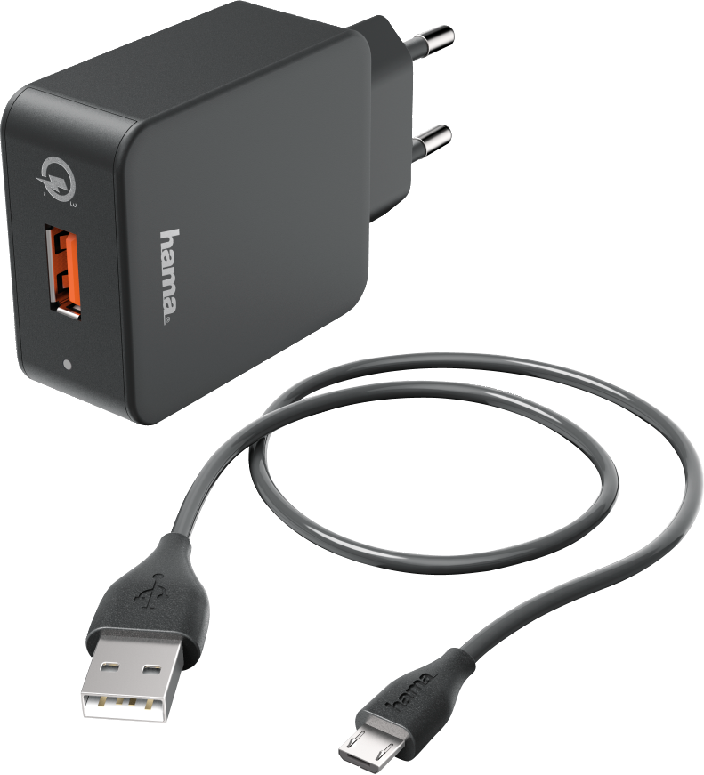 HAMA Chargeur USB + Câble microUSB Turbo Fast Charge Noir (178336)