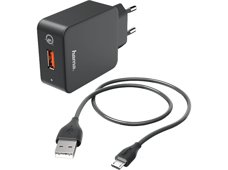 HAMA Oplader USB + microUSB-kabel Turbo Fast Charge Zwart (178336)