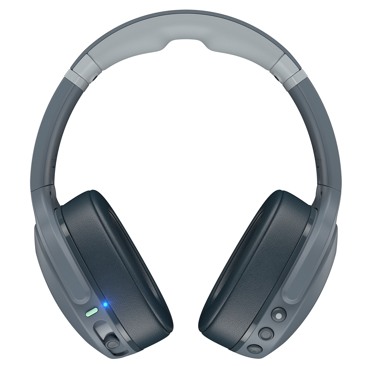 A pair of dark gray over-ear headphones.