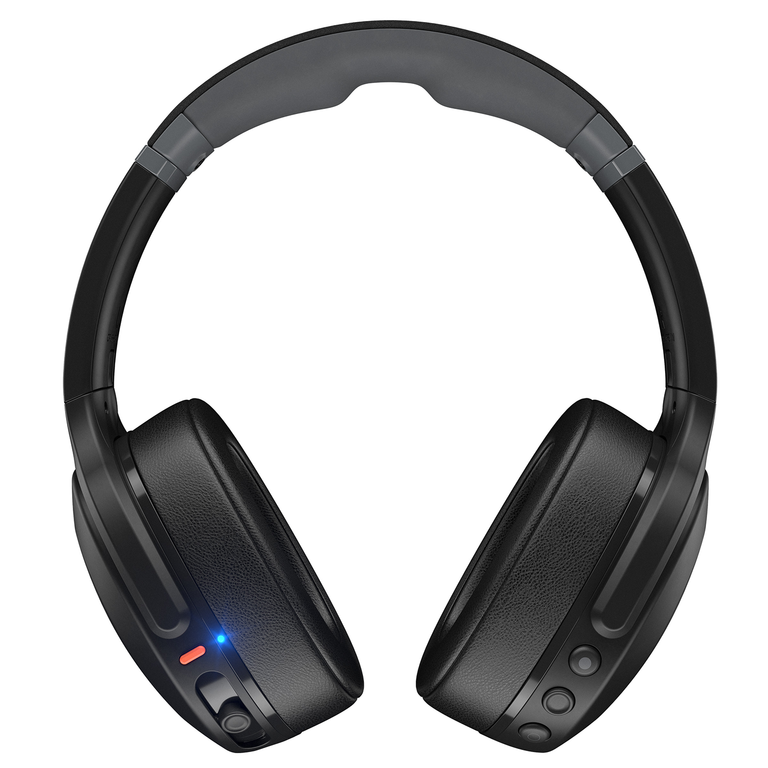 Zwarte over-ear koptelefoon met grijze accenten en bedieningsknoppen.