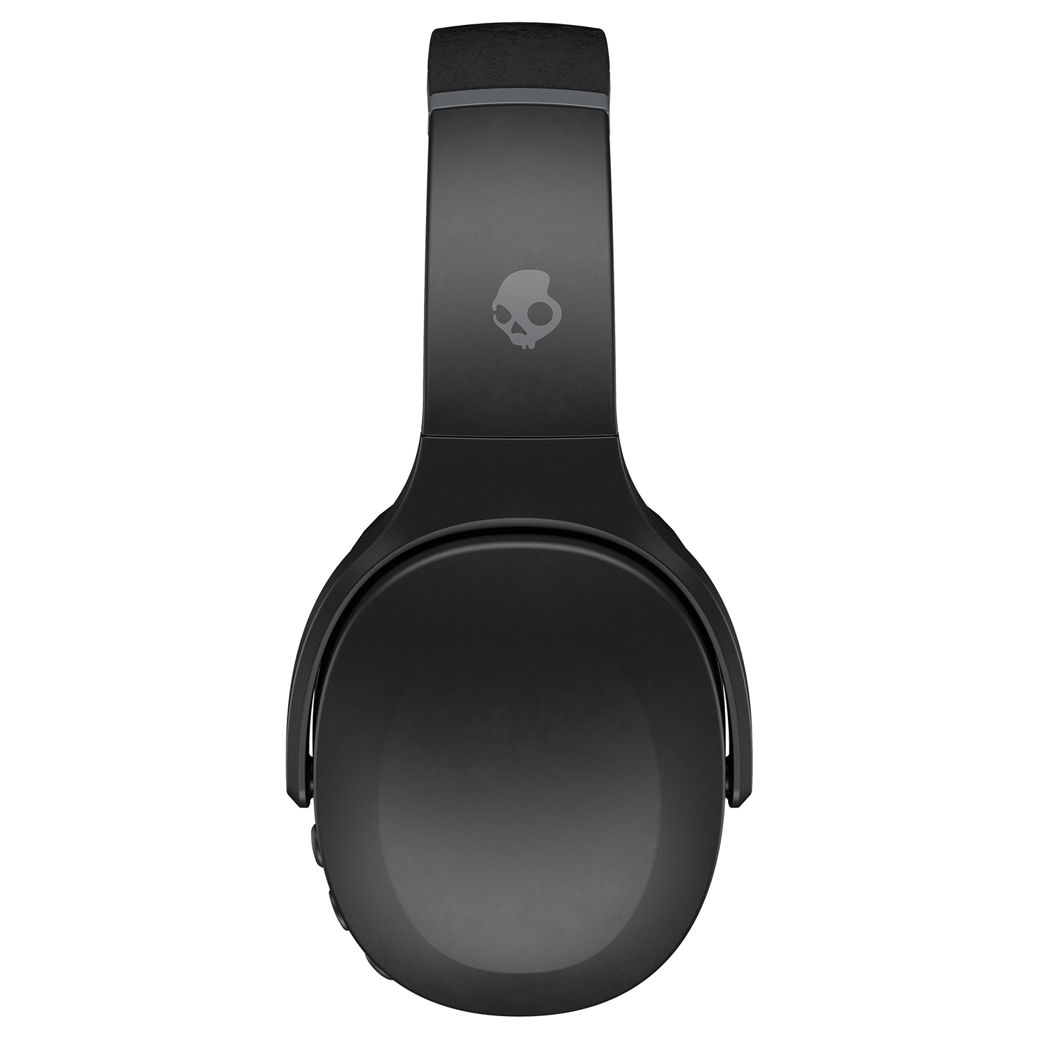 Zwarte Skullcandy-hoofdtelefoon. Het Skullcandy-logo is zichtbaar op de hoofdband.