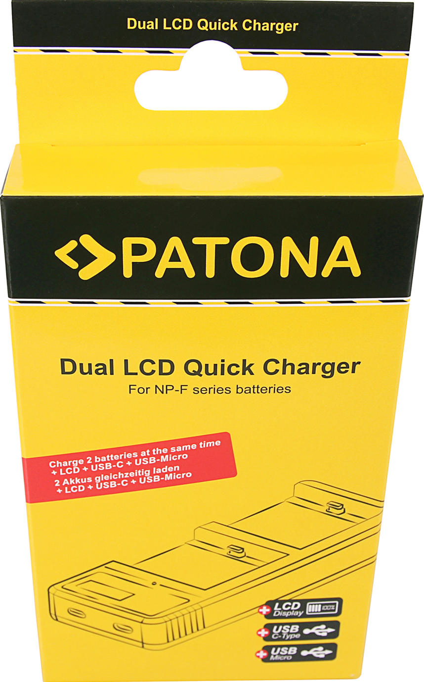 Emballage d'un chargeur rapide PATONA Dual LCD pour batteries NP-F.