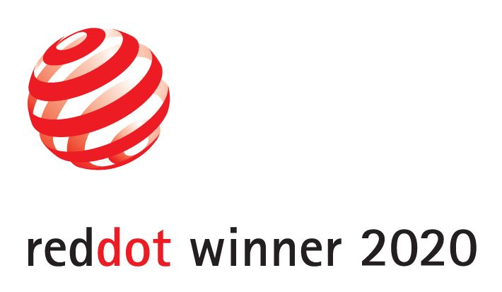 Logo Red Dot Winner 2020 su sfondo bianco.