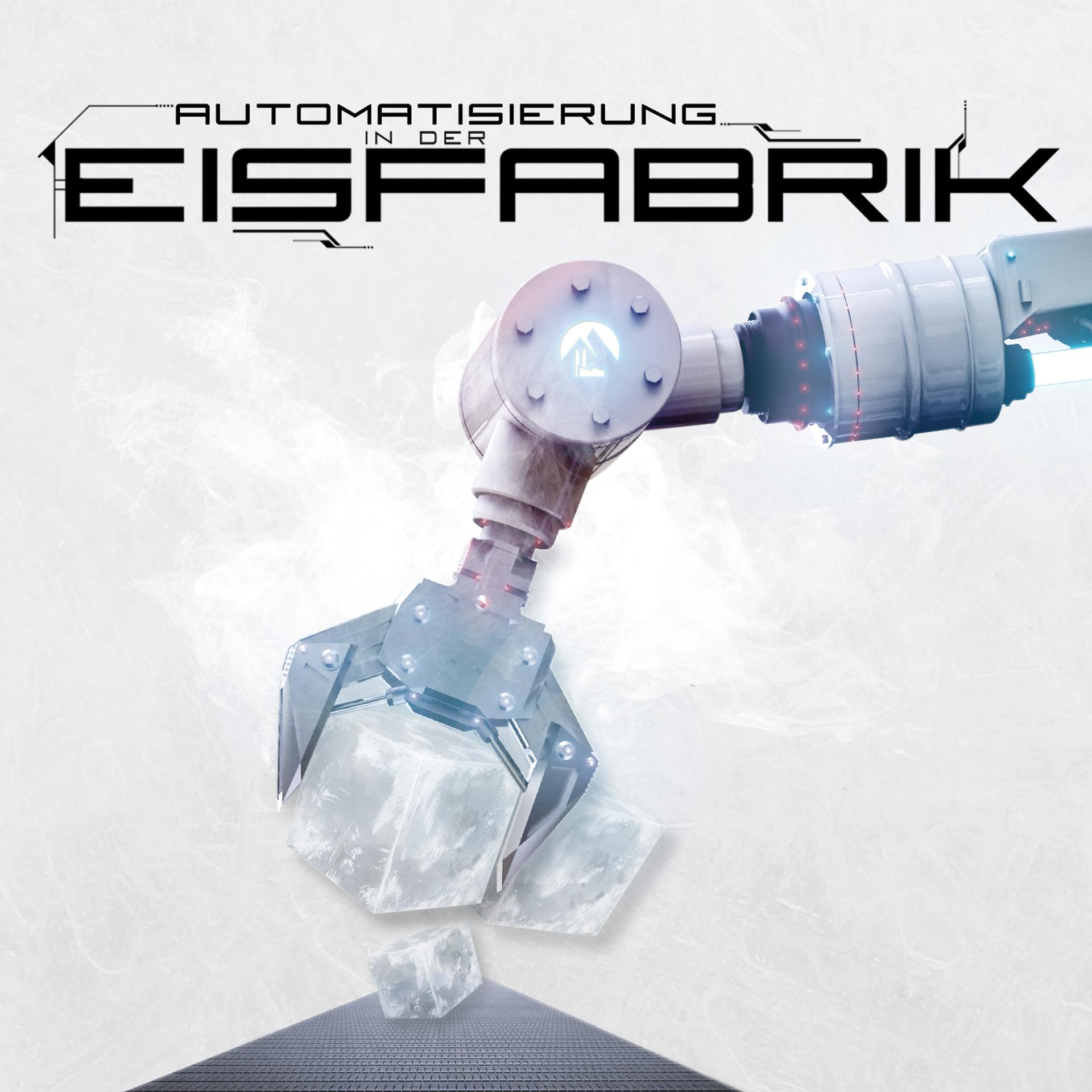 Albumcover: Ein Roboterarm, der Eiswürfel zusammensetzt, mit Text oben links.