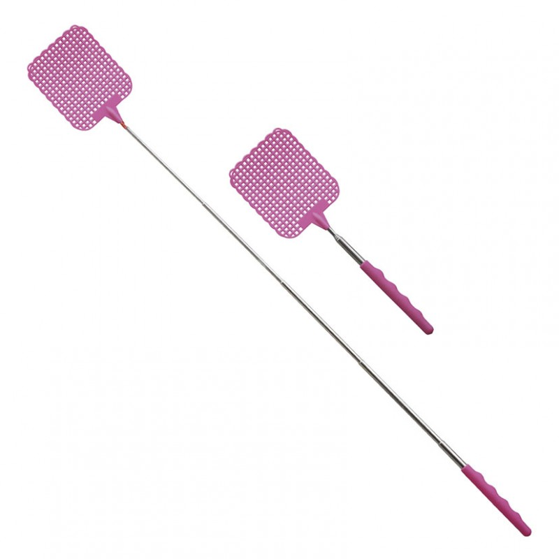 Dos matamoscas rosas, uno extendido, sobre un fondo blanco.