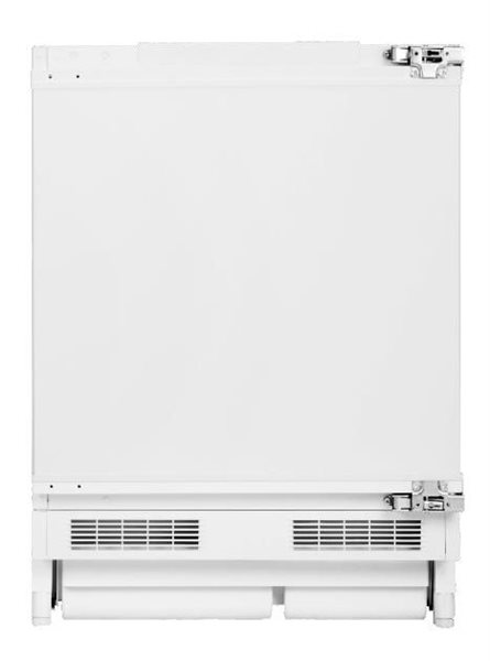 Una nevera blanca empotrada con un diseño limpio y minimalista.
