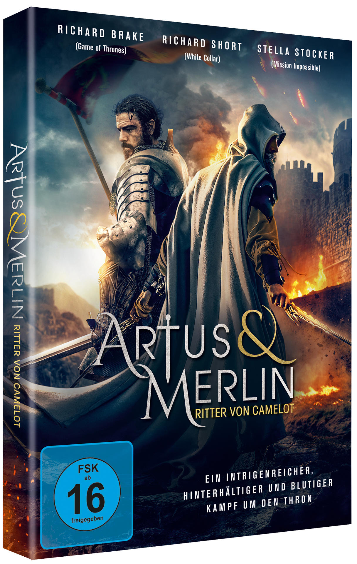 DVD-Cover von "Artus & Merlin" mit zwei Männern in mittelalterlicher Kleidung, deutscher Text.
