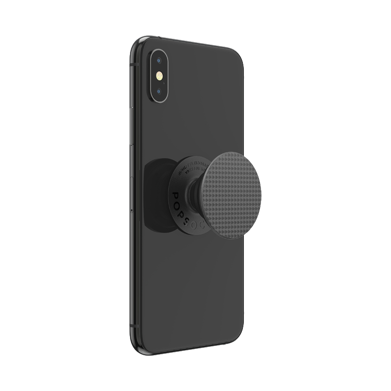 Schwarzes Telefon mit angebrachtem schwarzen PopSockets-Griff.