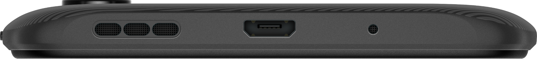 Base del dispositivo nera con tre fori, una porta HDMI e una piccola apertura circolare.