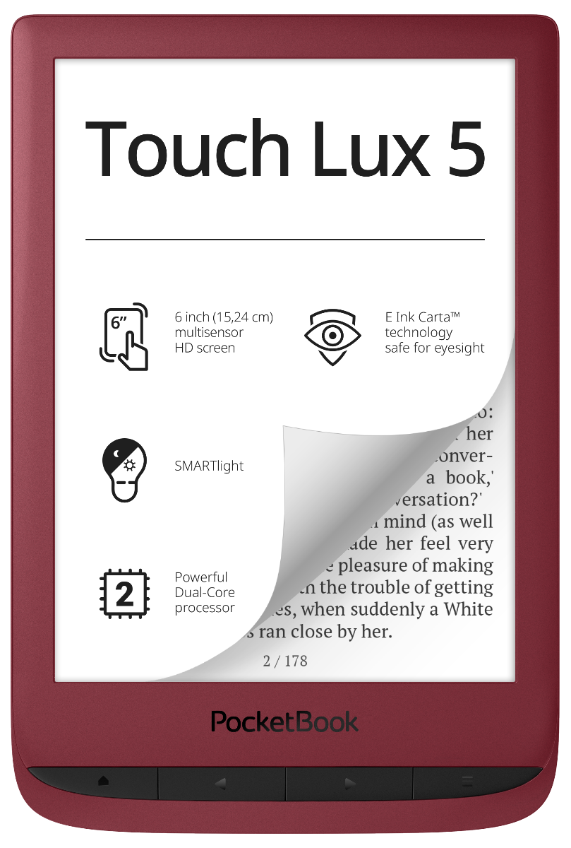 POCKETBOOK eBook Reader Touch Lux 5, Rot (PB628-R-WW)