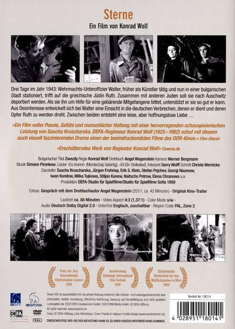 DVD-Cover für den Film 'Sterne'. Enthält Schwarzweiß-Standbilder und Text auf Deutsch.