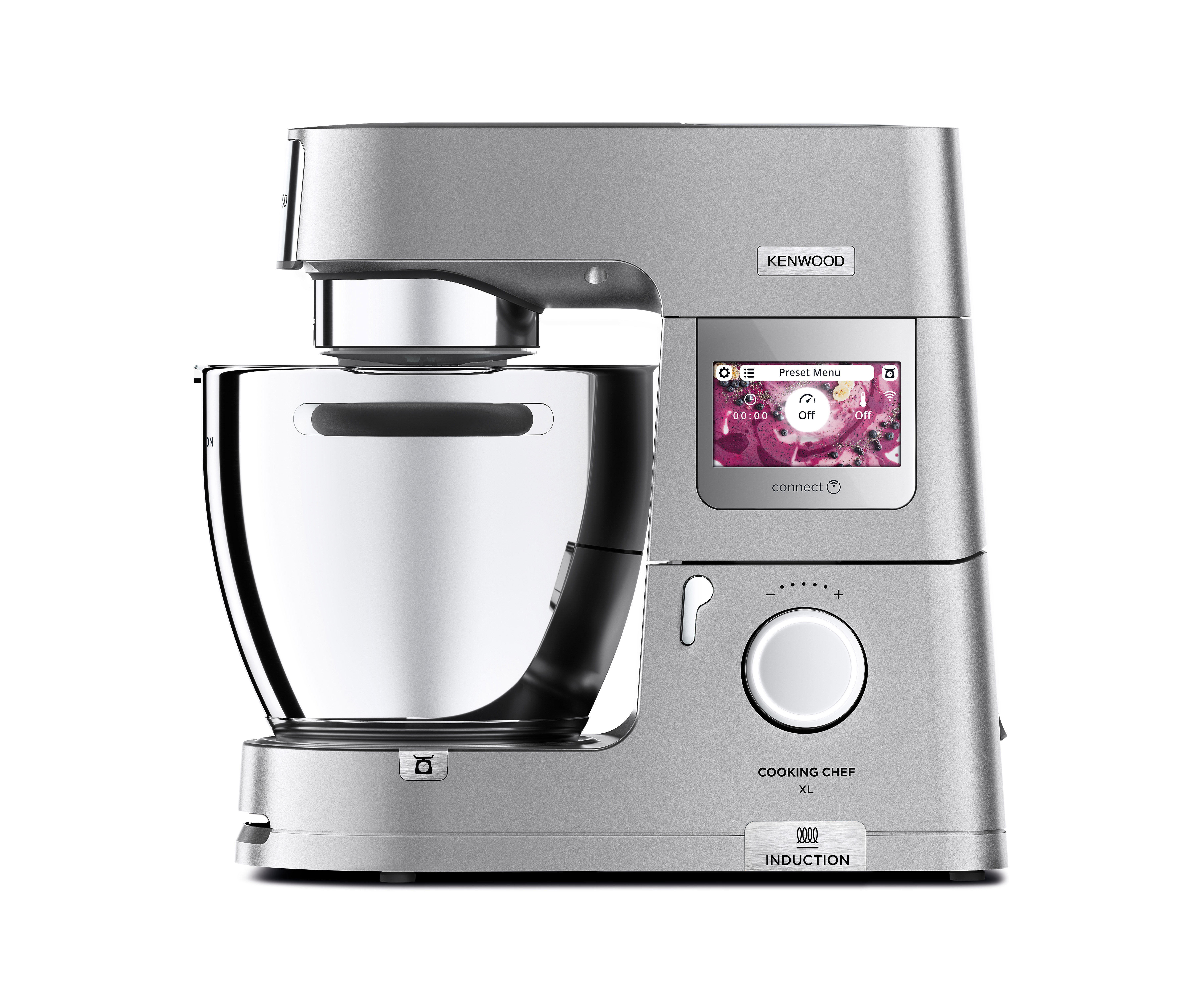 Ein silberner Kenwood Cooking Chef XL mit Touchscreen-Display.