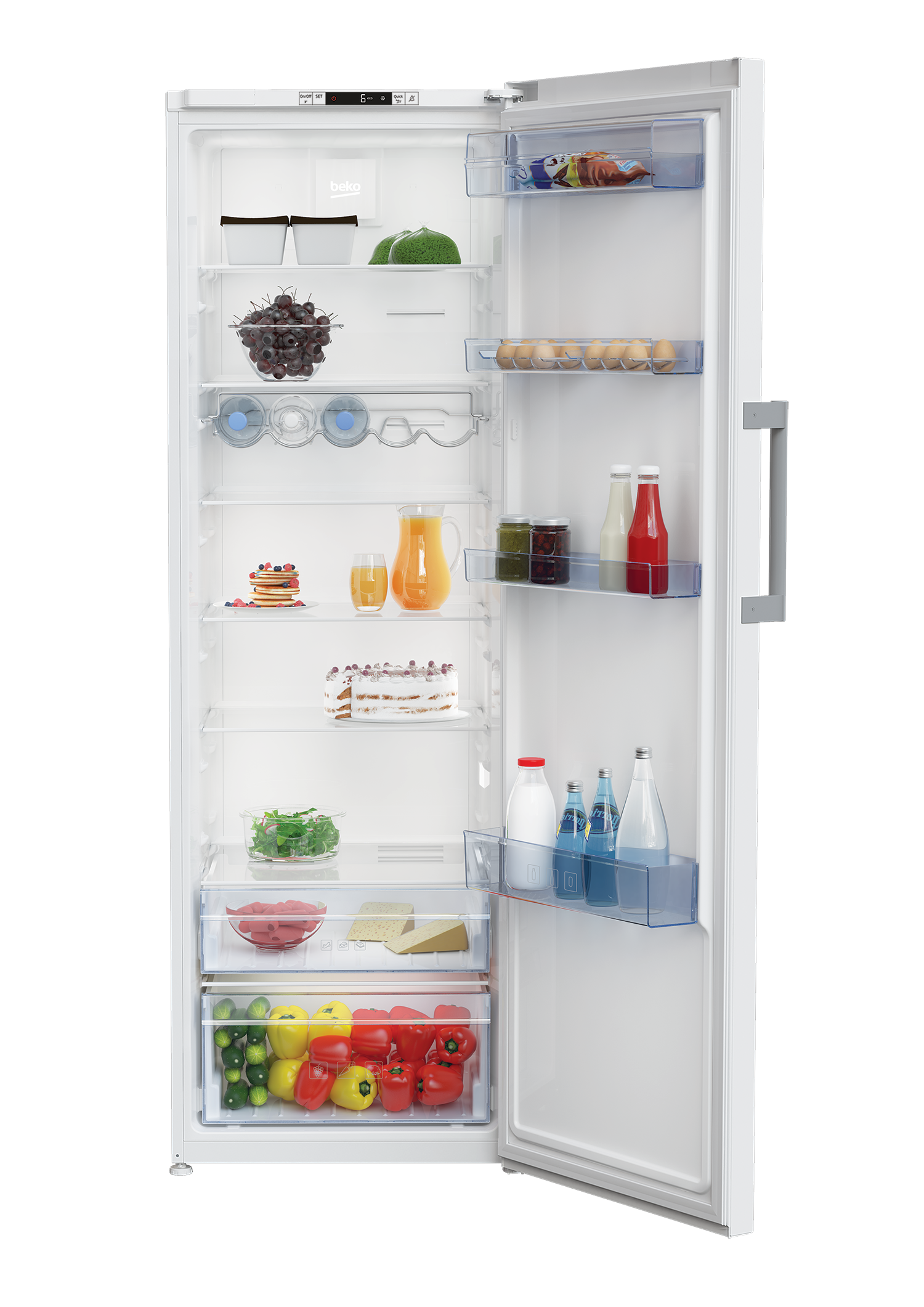 Frigorífico una puerta - Beko RSNE445I31WN, 375 l, No Frost, 185 cm, Blanco