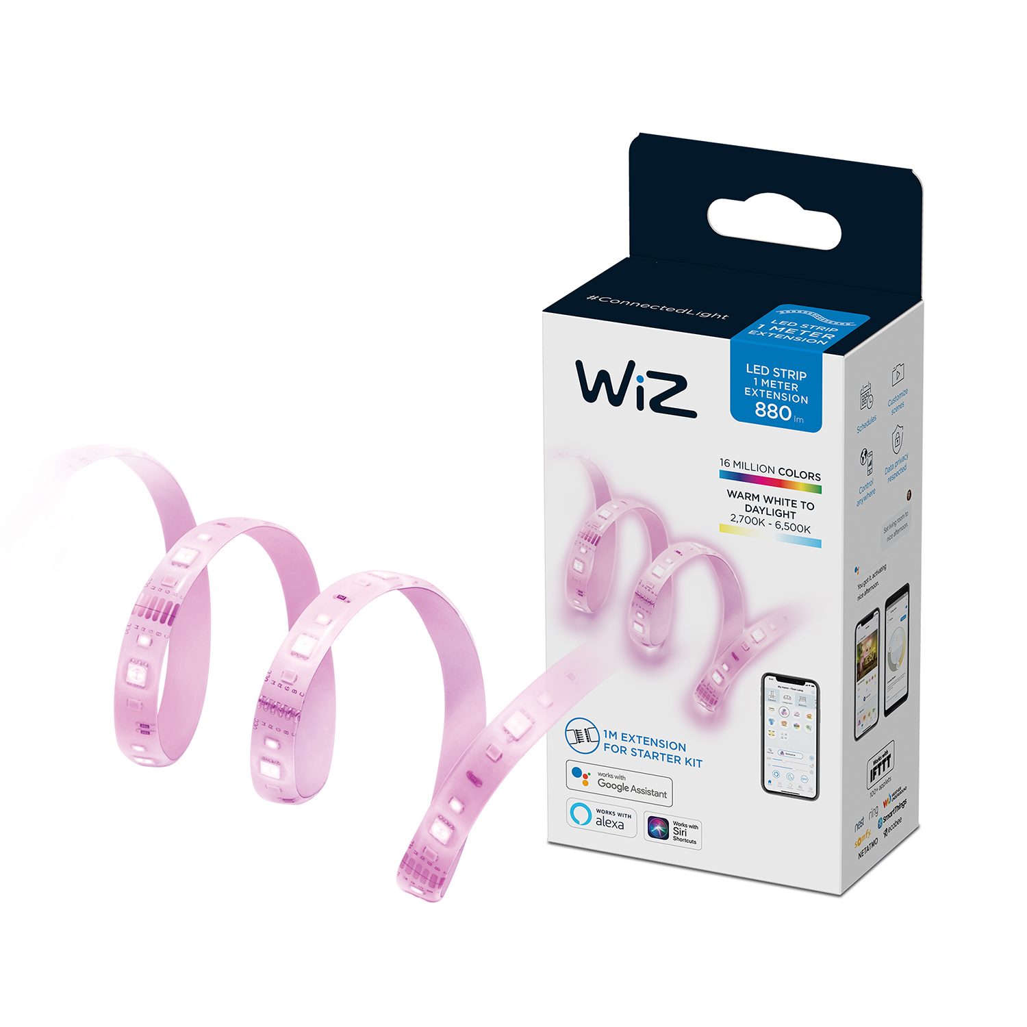 A pink LED strip for a starter kit. The box is white with the Wiz logo and product details.