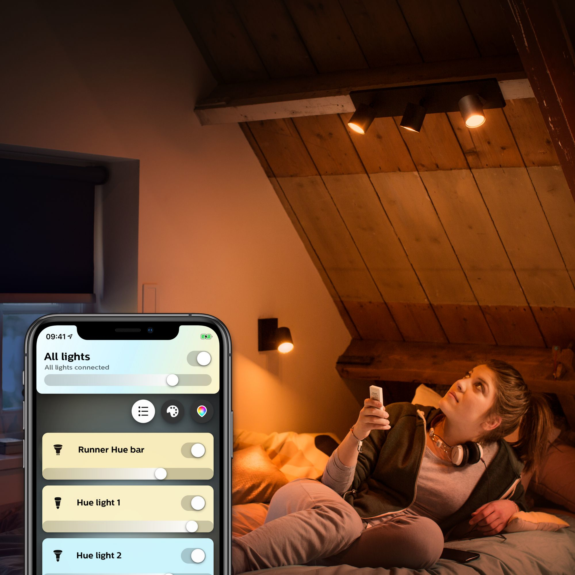 Lámpara - Philips Hue Ambiance White Runner, 3 focos LED, Mando, Tono variable, Bluetooth, Negro