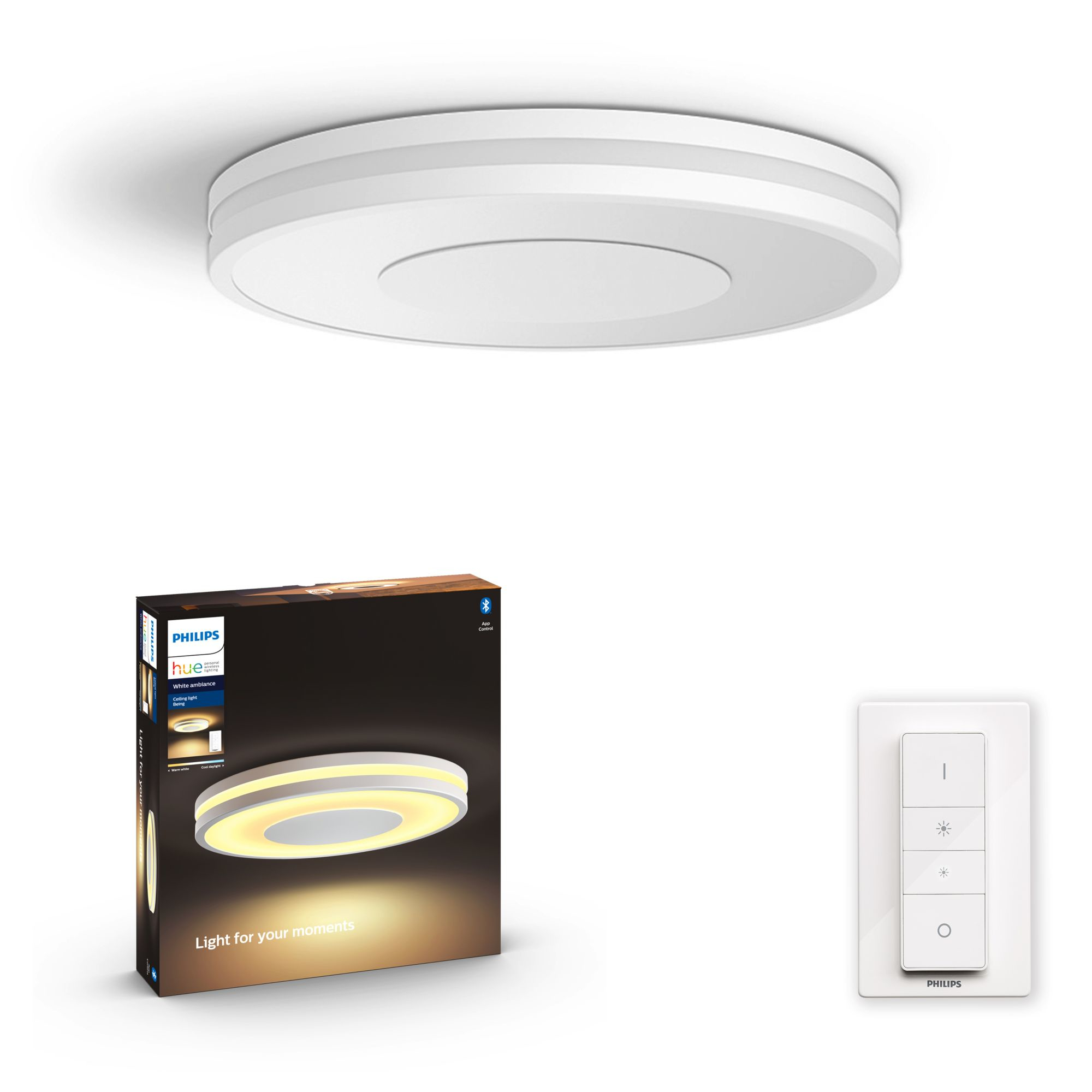 Lámpara Bluetooth - Philips Hue Being, Plafón de techo, Iluminación blanca fría a cálida, Blanco