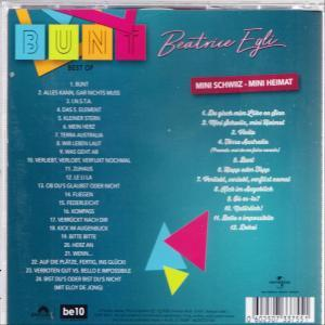 Rückseite eines CD-Covers mit deutschem Text und Titelliste. Bunter Text mit blauem und rosa Hintergrund.