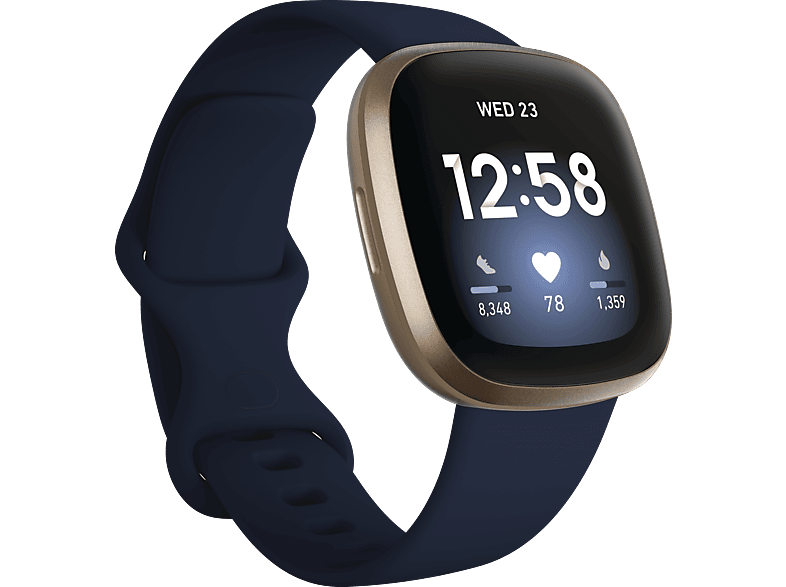 Smartwatch FITBIT Versa 3 Smartwatch Aluminium Silikon, S, L, Midnight/Soft  Gold | MediaMarkt