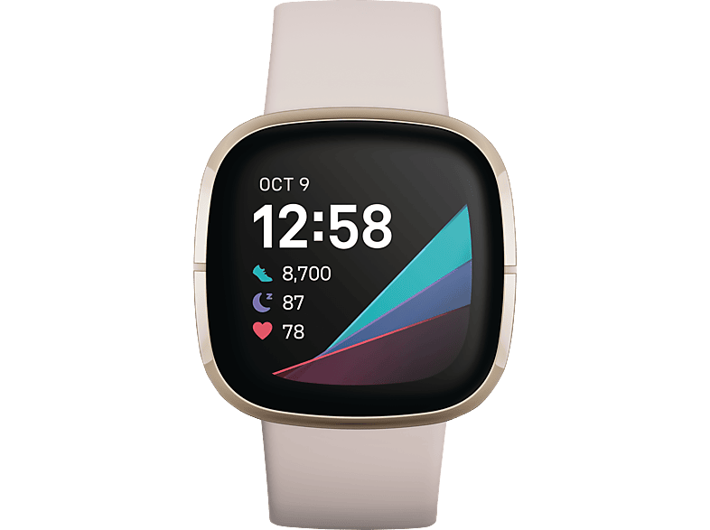 FITBIT Sense Smartwatch Stainless Steel Silikon, S, L, Lunar White/Soft Gold