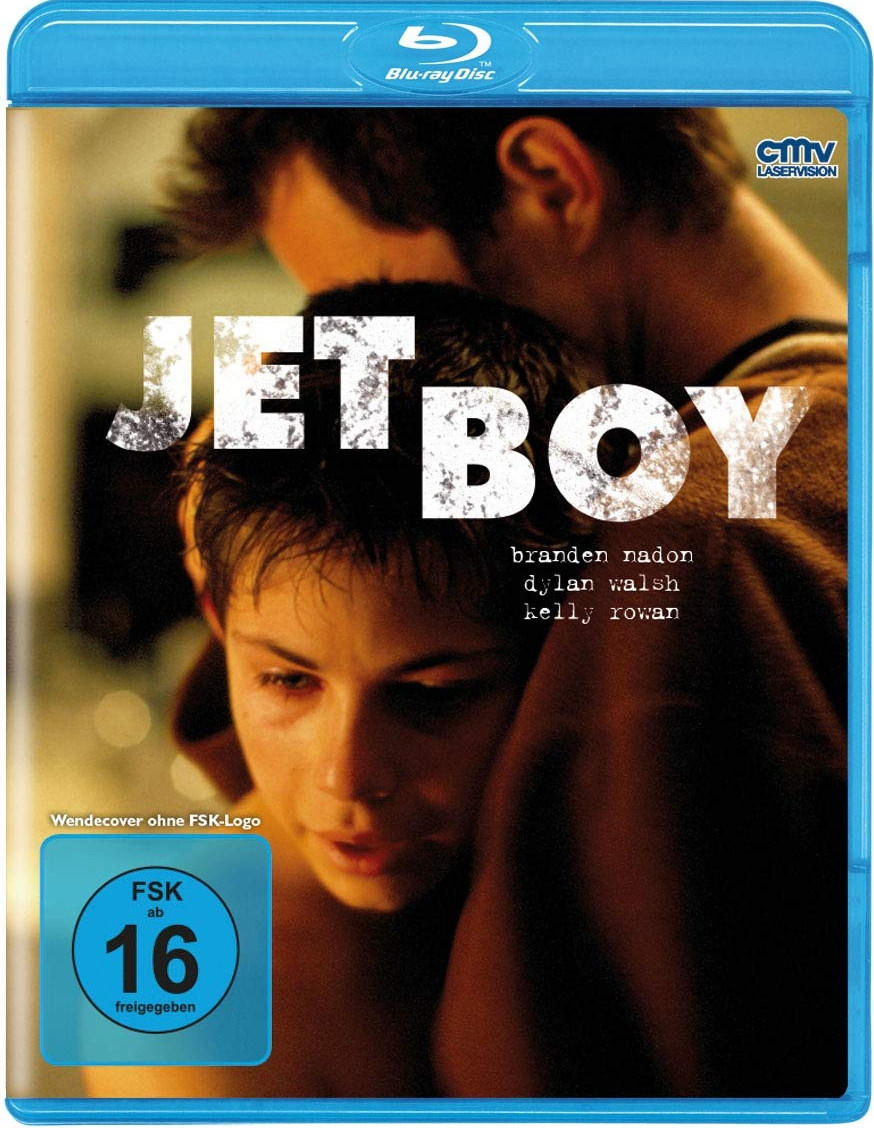 Filmcover: zwei Männer umarmen sich, Titel 'Jet Boy', Namen der Schauspieler.