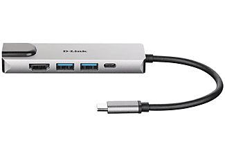 Hub USB/Concentrador - D-Link DUB‑M520, Hub USB‑C 5 en 1 con HDMI/Ethernet y suministro eléctrico, Plata