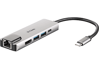 Hub USB/Concentrador - D-Link DUB‑M520, Hub USB‑C 5 en 1 con HDMI/Ethernet y suministro eléctrico, Plata