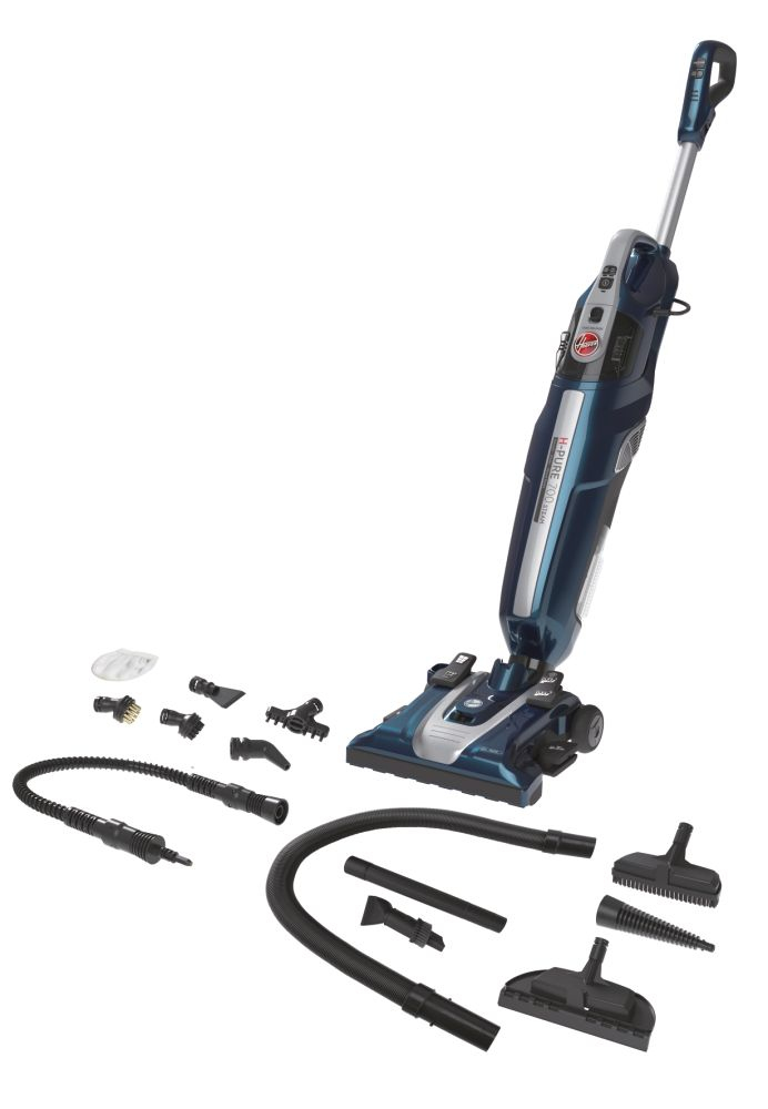 Aspirador - Hoover HPS700, 2 en 1 Vaporeta y Aspirador, 0.5 l, 1.700 W, Ciclónica, 85cm alto, 30 min, Azul