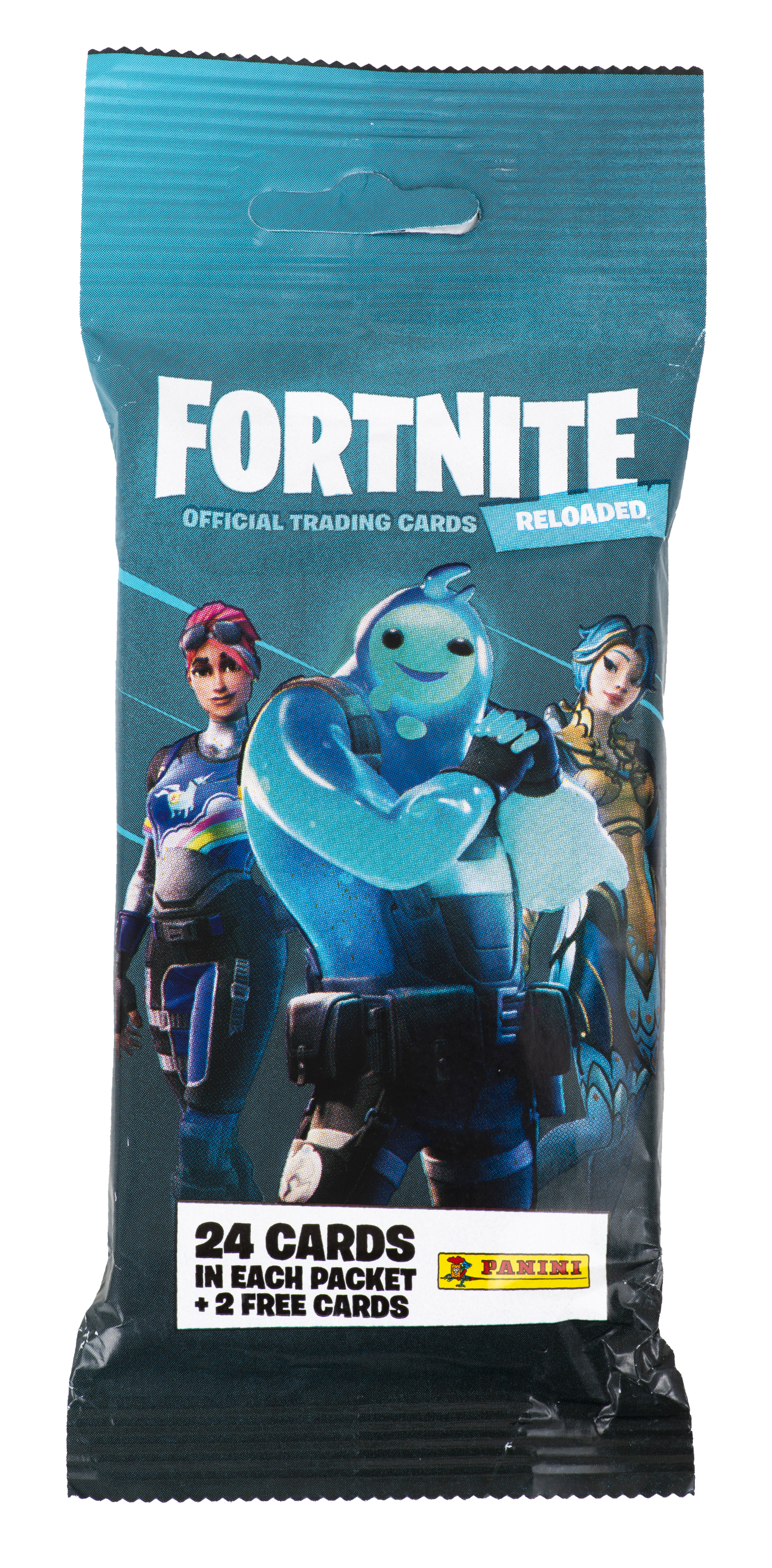 Eine Packung offizieller Fortnite-Sammelkarten mit Figuren.