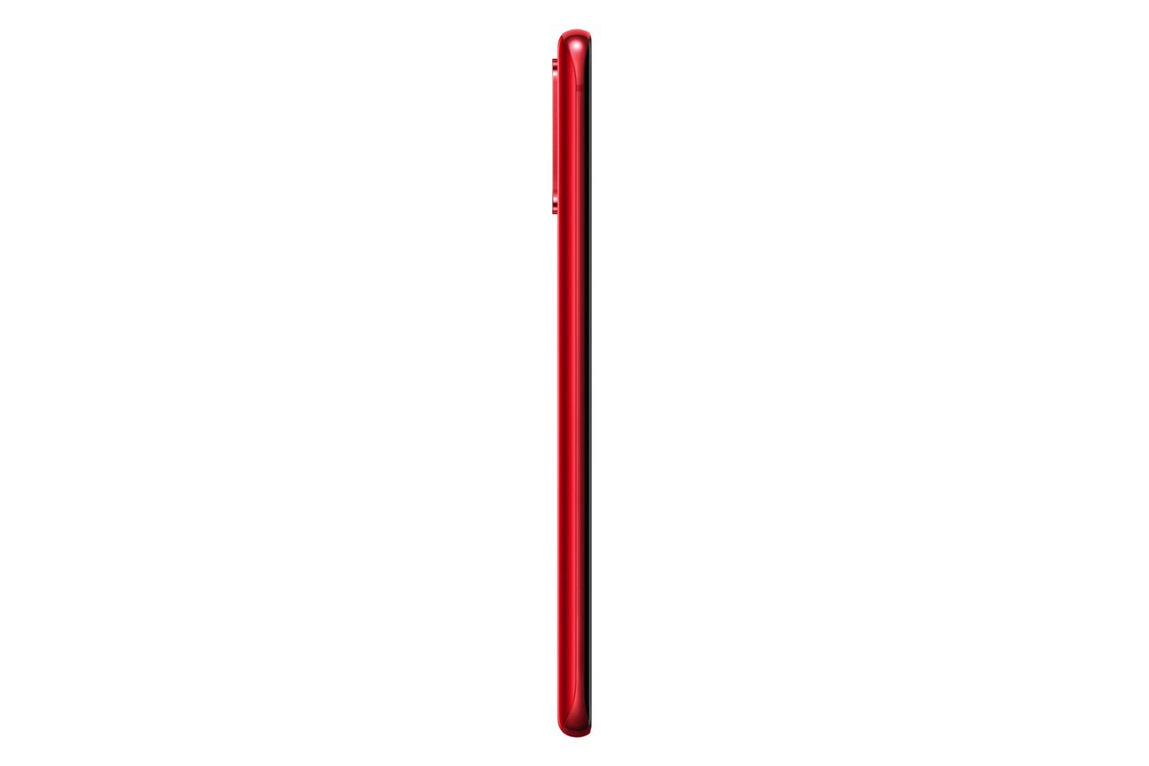 Un smartphone rojo visto de lado.