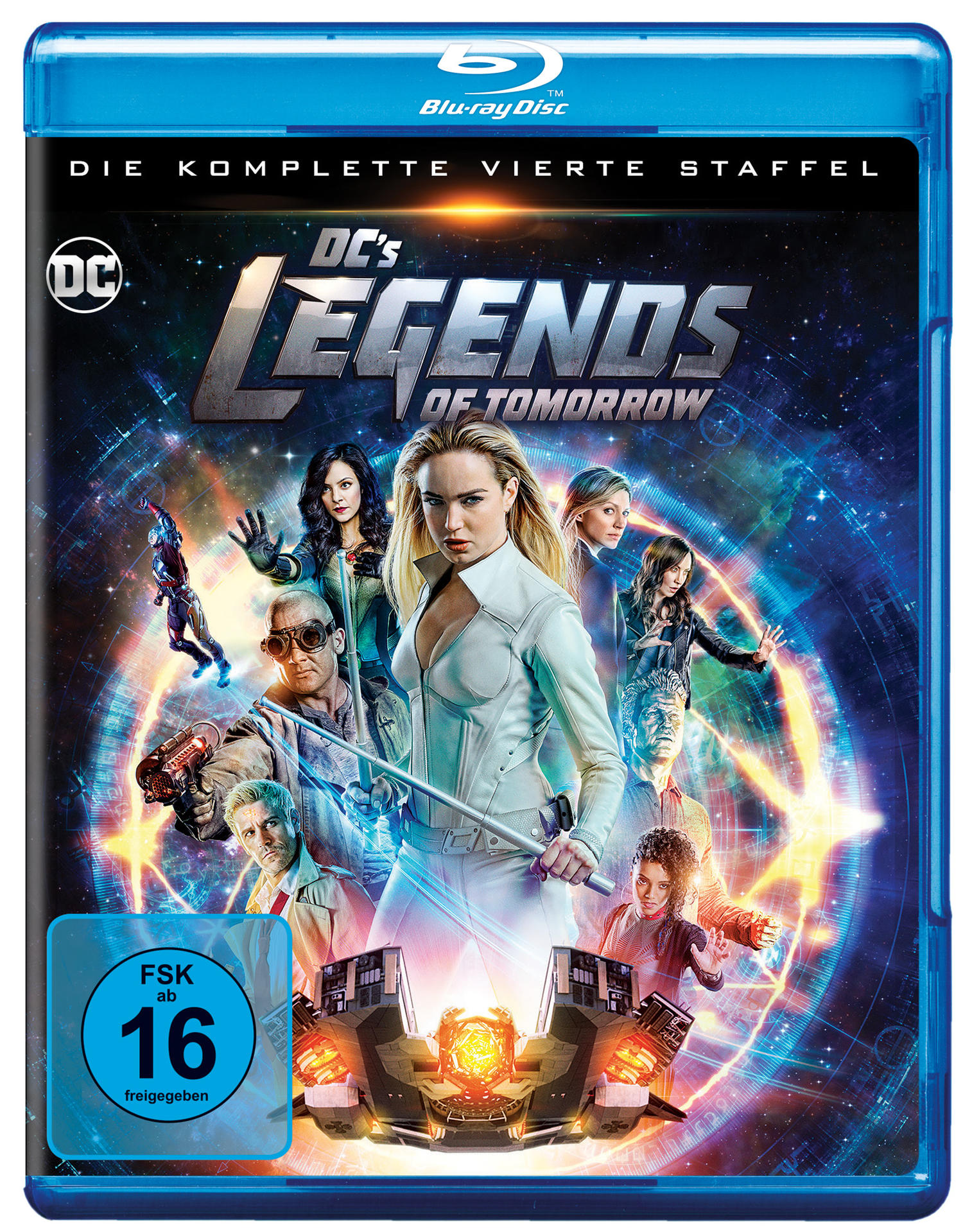 Blu-ray-Disc-Hülle für DCs Legends of Tomorrow. Das Cover zeigt Schauspieler, Titel und eine Altersfreigabe '16'.