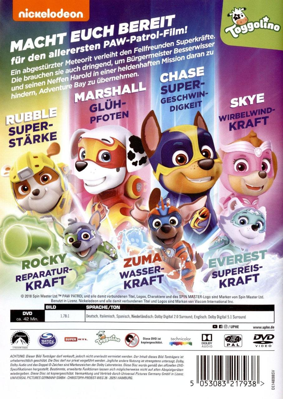 PAW Patrol DVD-Cover: Zeichentrickhunde mit Superkräften.