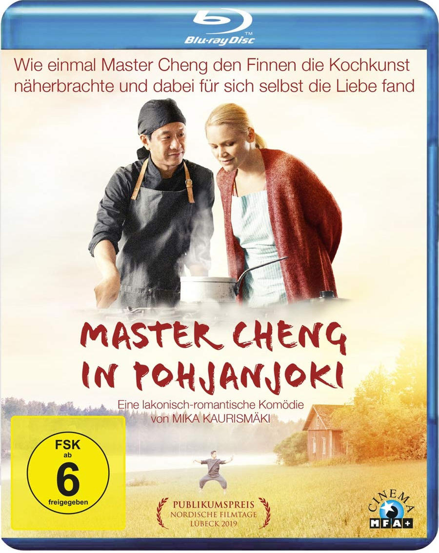 Blu-ray-Cover des Films "Master Cheng in Pohjanjoki". Mann und Frau in einer Küche.