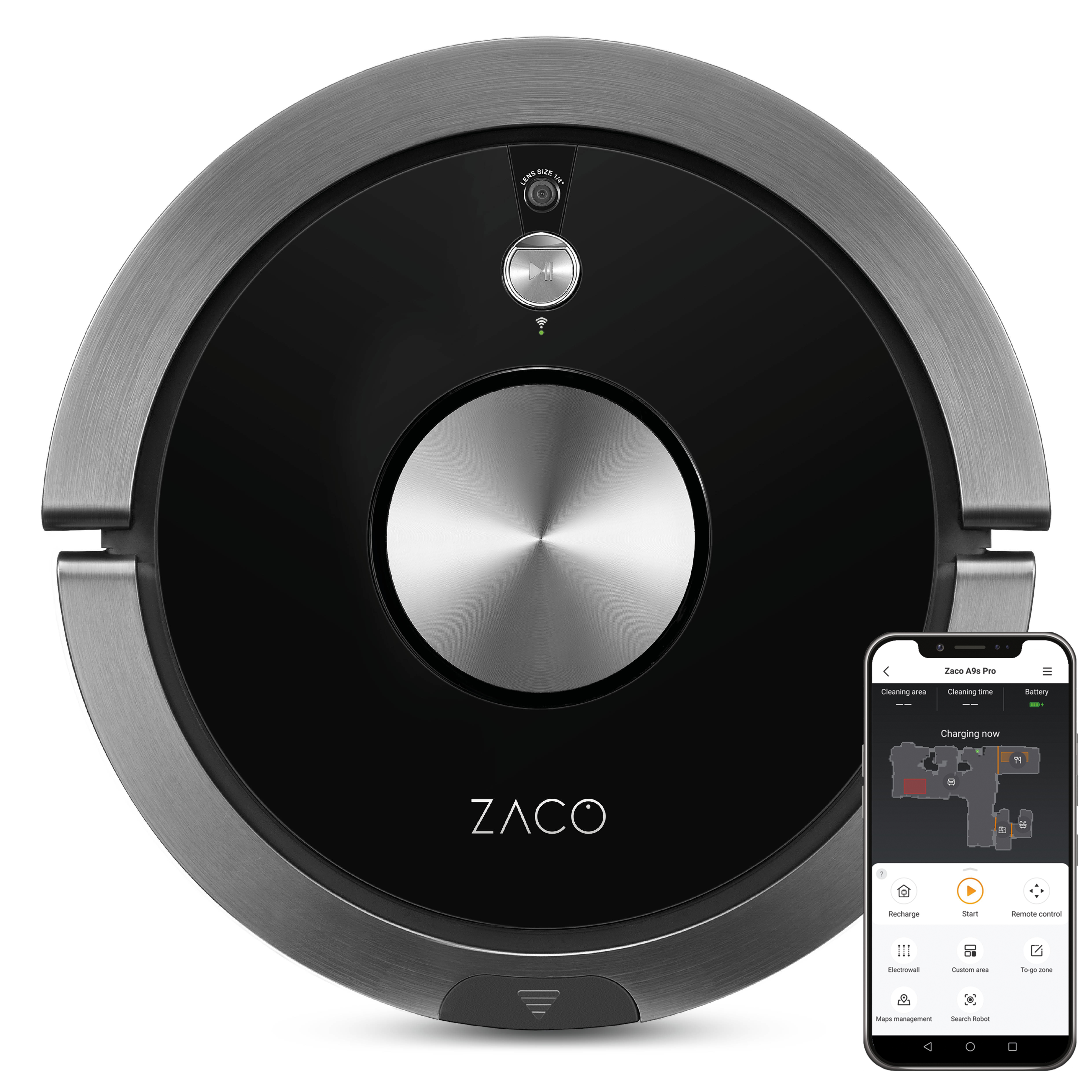 ZACO A9S PRO Saug-/Wischroboter (Schwarz, Laufzeit: 110 Minuten)