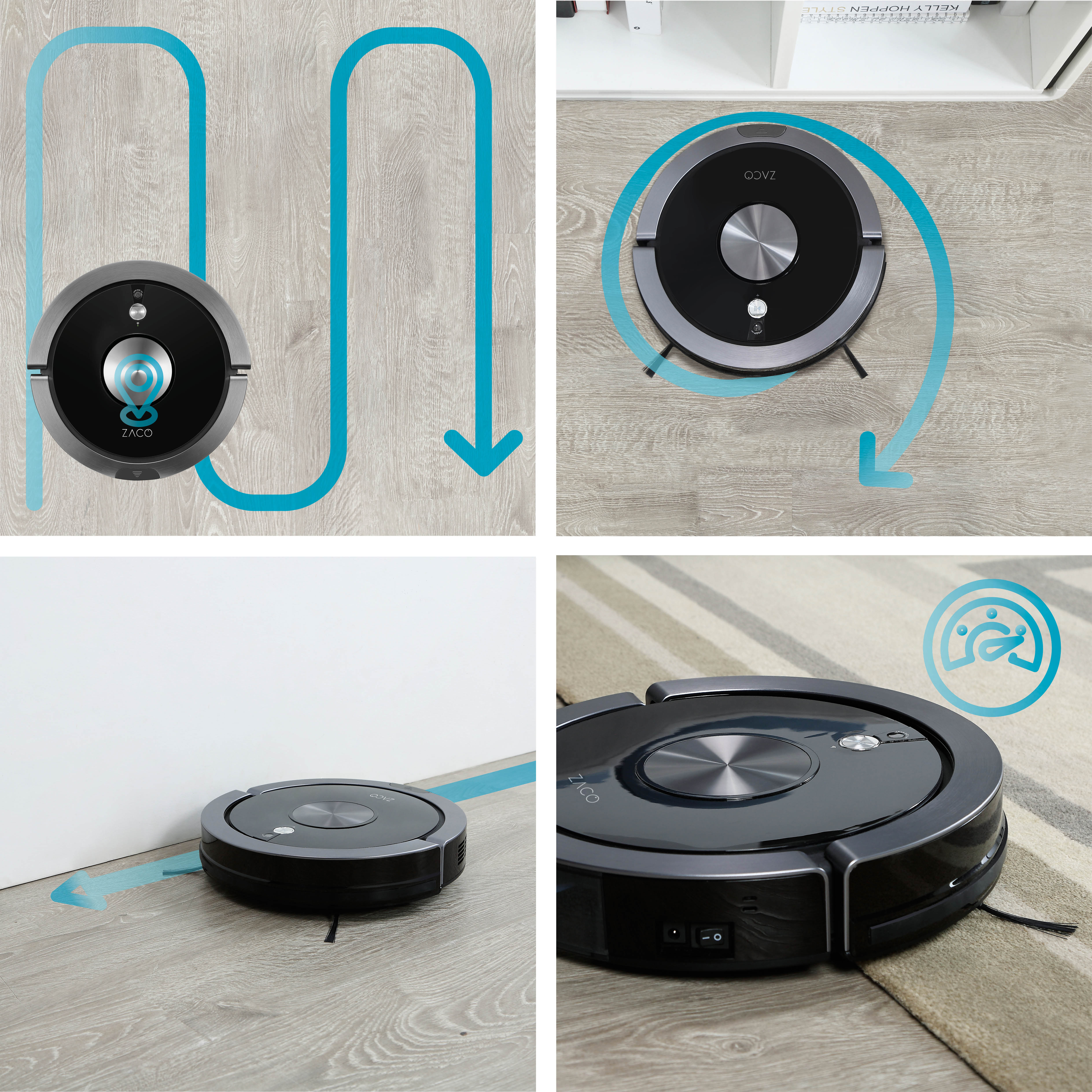 ZACO A9S PRO Saug-/Wischroboter (Schwarz, Laufzeit: 110 Minuten)
