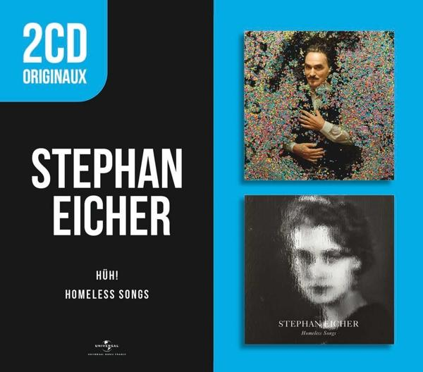 Pochette d'album: Stephan Eicher avec illustration d'album, deux disques, images en noir et blanc et en couleur.