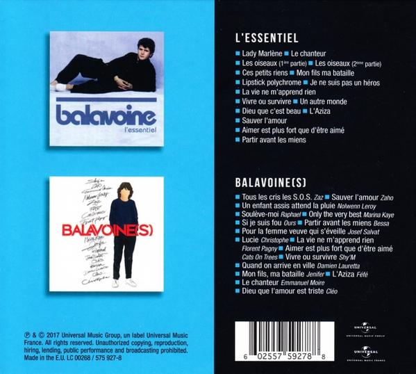 Pochette de CD avec deux pochettes d'album et listes des titres sur fond bleu et blanc.