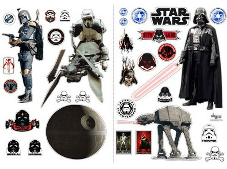 Pegatinas de Star Wars con personajes, la Estrella de la Muerte y logotipos.