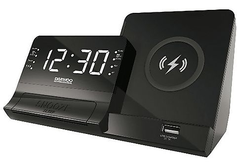 Radio despertador - Daewoo DCR-300, FM, Carga inalámbrica, USB, Bluetooth, Pantalla LED, Negro