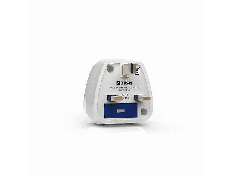 Adaptador de viaje - Tech Travel Blue 896, Reino Unido, 250 V, 13 A, Blanco
