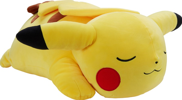 Ein gelbes Pikachu-Plüschtier, das mit geschlossenen Augen liegt.