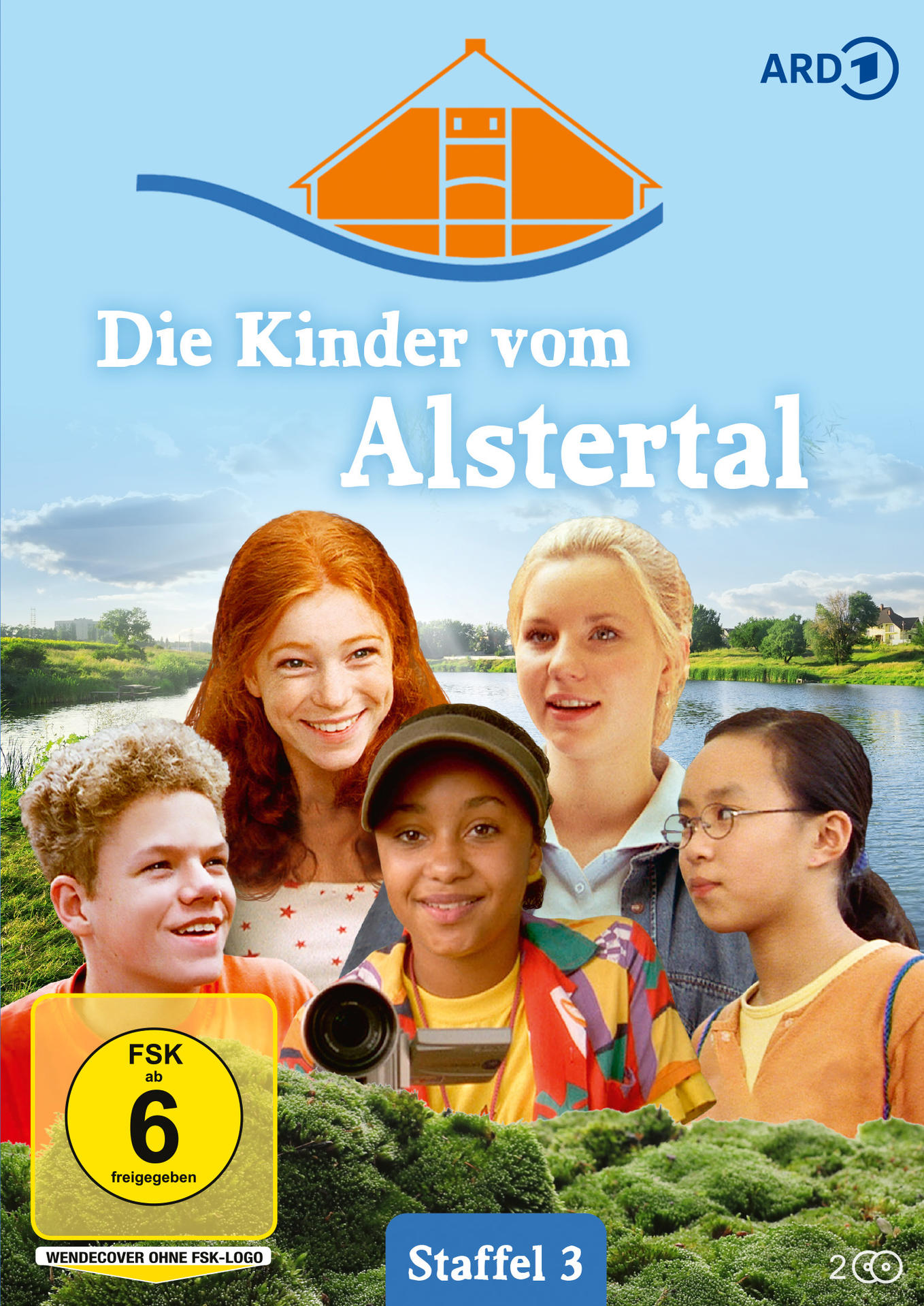 Filmcover 'Die Kinder vom Alstertal' mit Kindern am Fluss. ARD-Logo und FSK-Logo.
